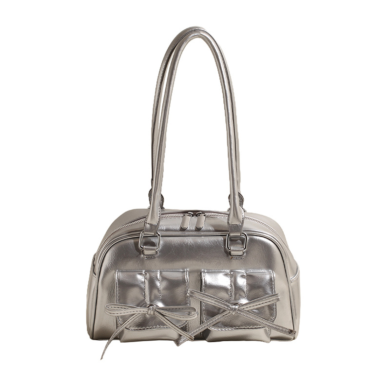 Summer New Women's Cross-border Korean Bowknot Underarm Niche Ballet Style Large Capacity Bowling Ball Shoulder Bag_voghion.com