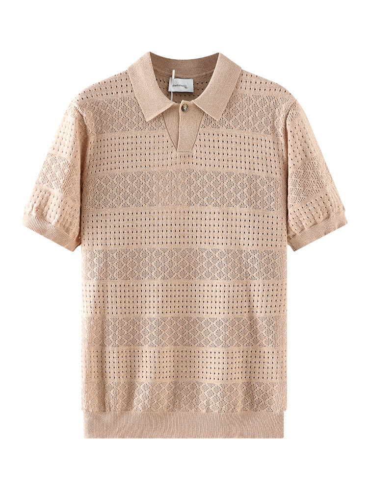 Hombres de verano nuevo hombre agujero jersey polo hombre delgado transpirable cool casual camisa de manga corta