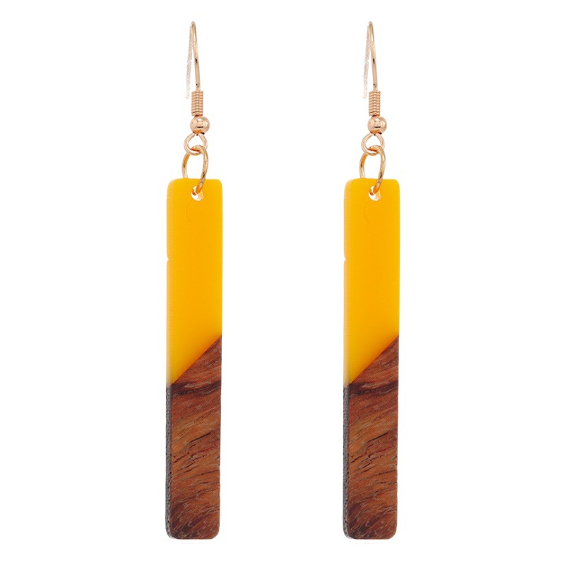 Transfronteriza europea y americana moda simple todo fósforo madera costura resina creativa pendientes colgantes rectangulares pendientes creativos de las mujeres