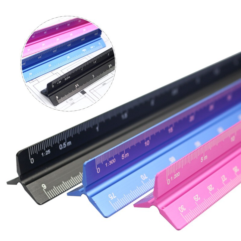 金属铝三棱尺大小比例绘图30cm 刻度尺办公文具学生尺制图三菱尺