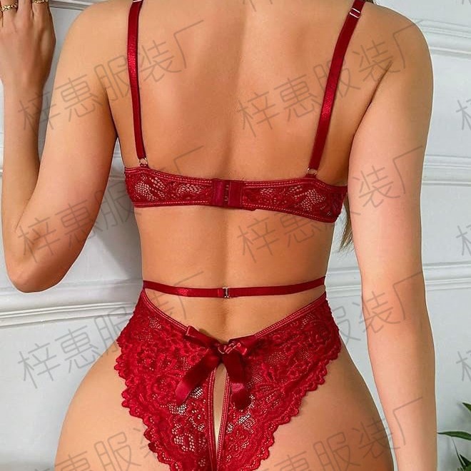 Fuente transfronteriza Europa y América comercio exterior ropa interior sexy encaje de mujer unida correa de fuga de la espalda ropa interior set
