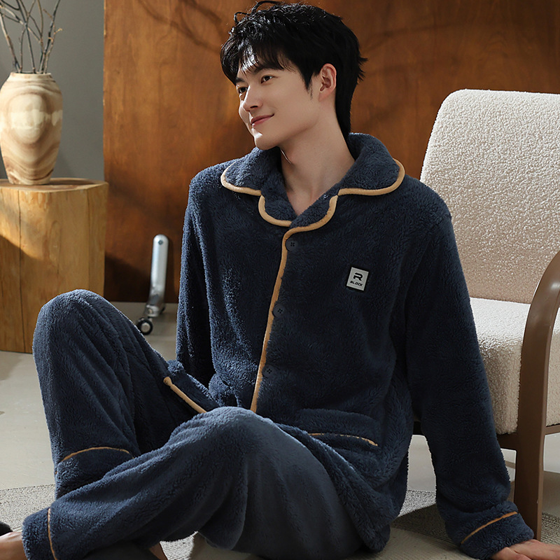 [Selección estricta] otoño y invierno de terciopelo de coral para hombres pijamas de abrigo de manga larga orquídea se pueden usar fuera