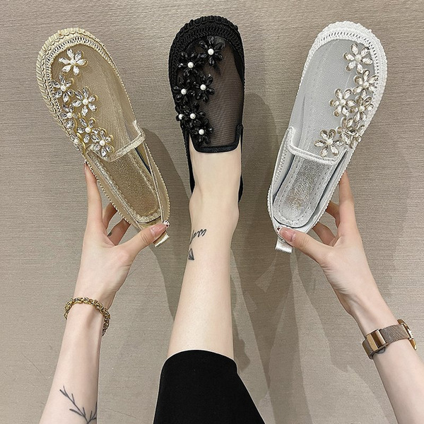 Summer mule with rhinestones flat