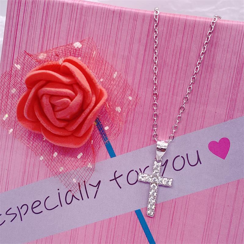 1 Piece Quantity 925 Sterling Silver Zircon Cable Chain Inlay Cross Pendant Necklace