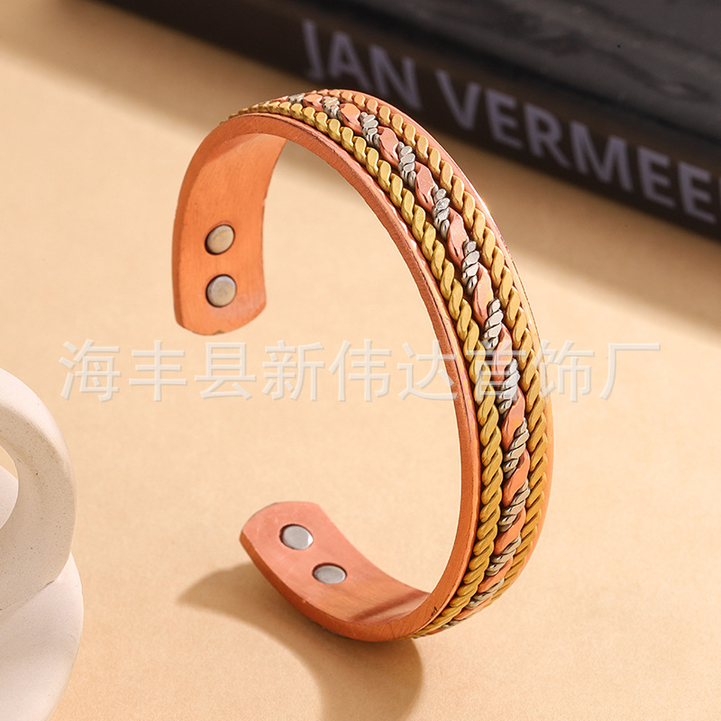 Cross-Border Amazon Aliexpress Retro Twisted Pure Copper Bracelet Men's Adjustable Braided Magnetic Bracelet Wholesale