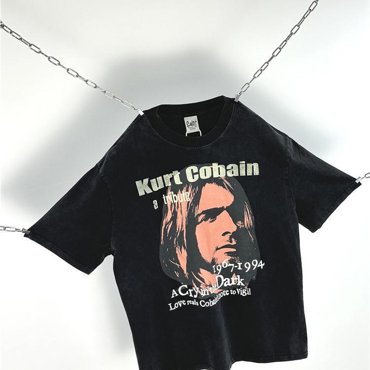 Vtg Trendy Brand Nirvana Cobain Heavy Vintage Washed Short-Sleeve T-Shirt Heavy Vintage Unisex Base Shirt