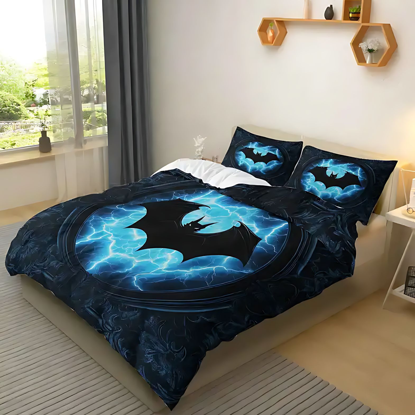 TEMU / JIT nuevo producto transfronterizo azul murciélago molido de alta definición impresión digital colcha colcha