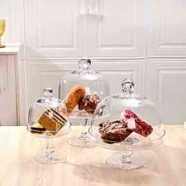 MPM3欧式大号玻璃蛋糕盘透明防尘罩高脚水果盘甜品台面包试吃家居
