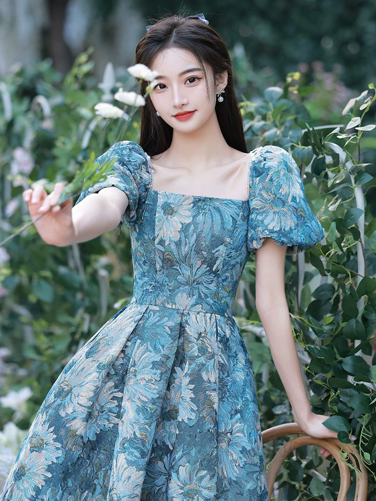 Blue evening dress, french style, 18 years