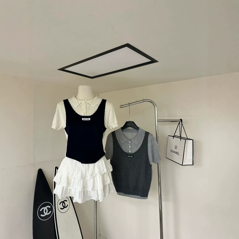 Mochi【Summer Handmade】Academy Style Jk Uniform Set for Women Summer Two-Piece Knitted T-Shirt Top Mochi【Summer Handmade】Academy Style Jk Uniform Set for Women Summer Two-Piece Knitted T-Shirt Top