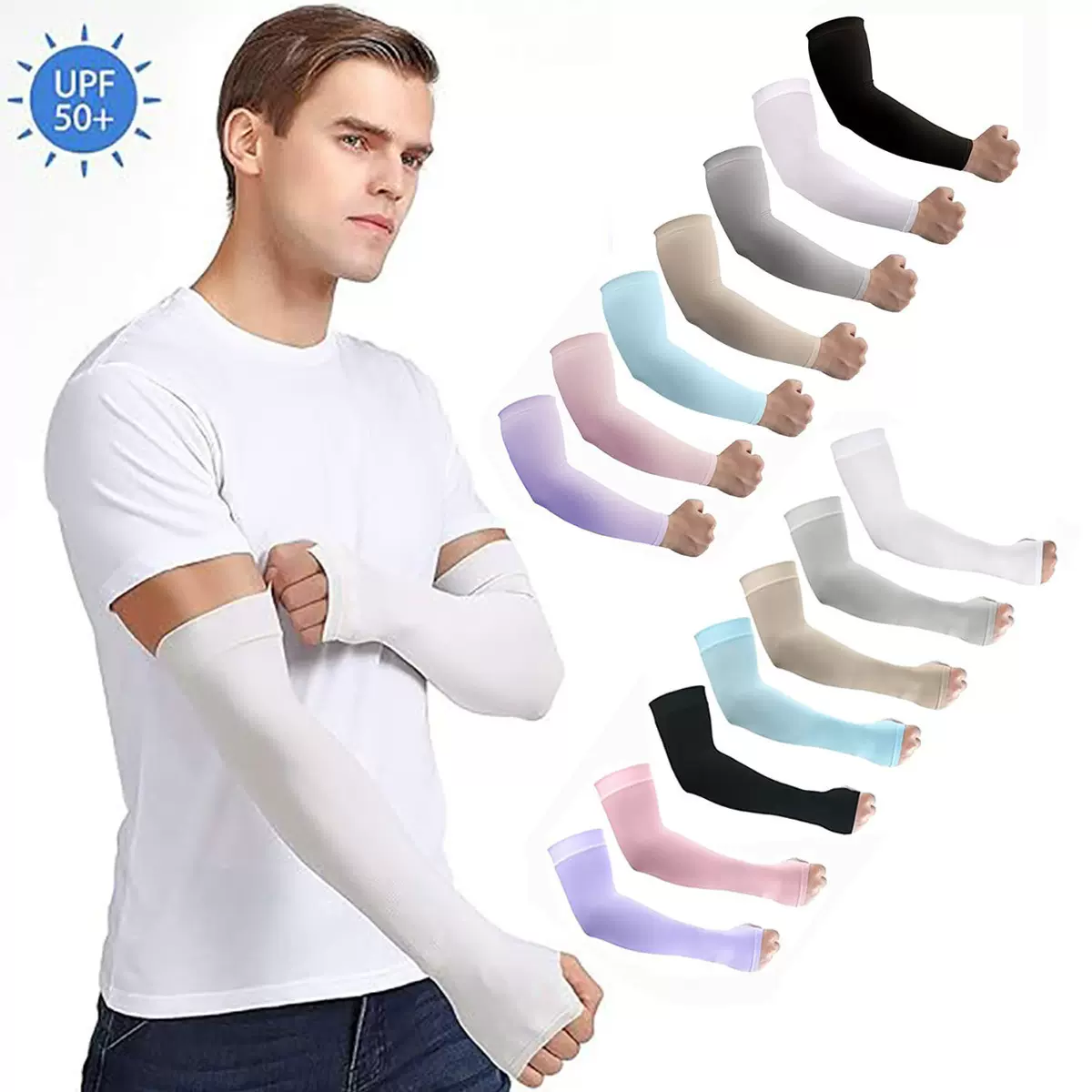 跨境爆款冰丝袖套防晒袖套男士护臂袖套夏季防紫外线户外运动通用