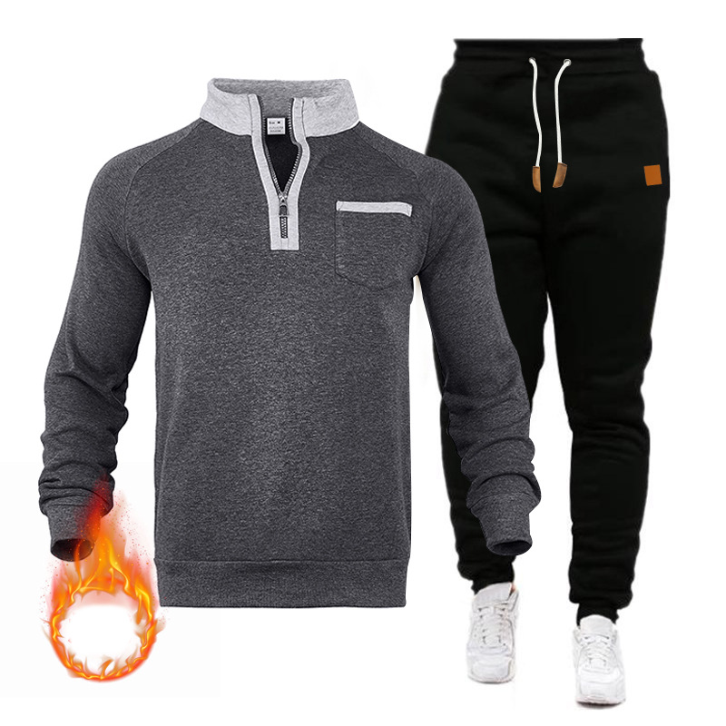 Herbst und Winter Herren Sportswear Anzug Stehkragen Pullover Half Zip Fleece Hoodie_voghion.com