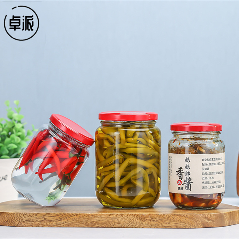 卓派厂家批发玻璃瓶罐头芝麻酱瓶辣椒酱果酱瓶蜂蜜含盖密封罐