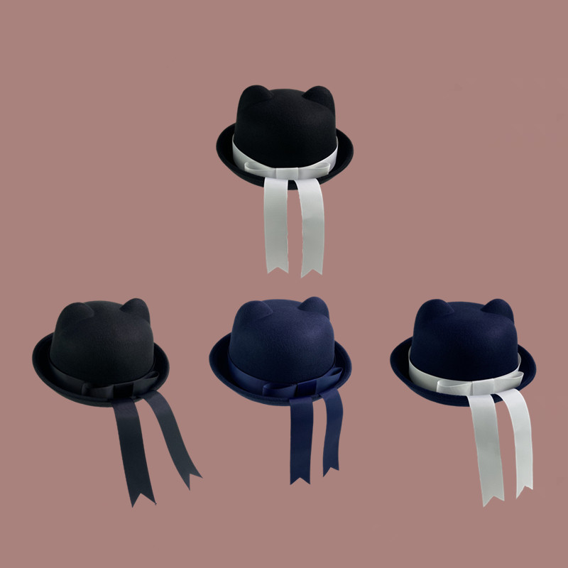 Bow Handmade Jk Sailor Uniform Hat School Supply Cat Ear Woolen Hat Kidsren Kindergarten Streamer Hat