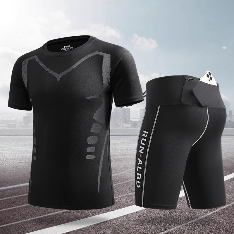 Set de carrera de secado rápido para hombres de verano helado ropa deportiva alta elástica ropa de entrenamiento de maratón de atletismo respirable