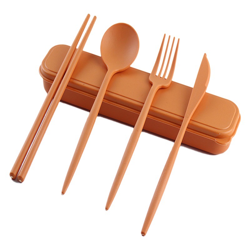 Zhenxin vajilla al aire libre portátil creativo trigo paja vajilla cuchillo de trigo estudiante de viaje, tenedor, cuchara y palillos conjunto de cuatro piezas