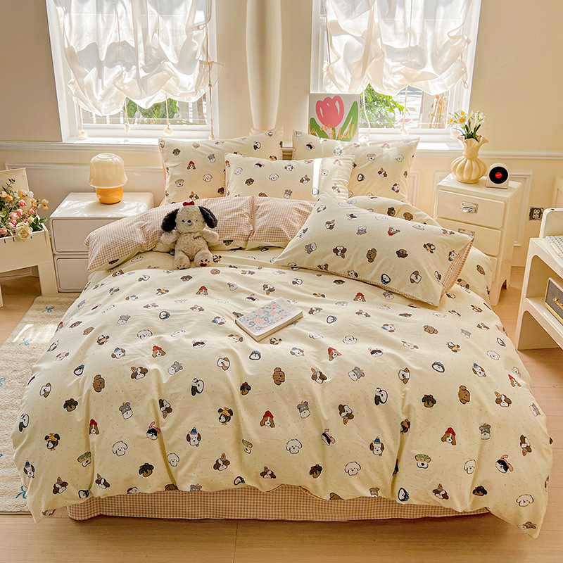 Printed Cotton Four-Piece Set, 40-Count Cotton Ins Style Quilt Cover, Bed Bed Sheets, Pillowcase, Bedding Four-Piece Set