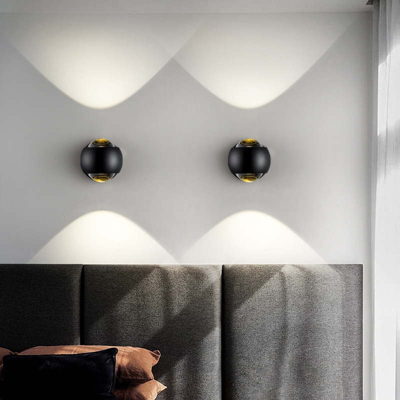 现代极简创意圆球形轻奢客厅背景墙壁灯卧室床头灯过道楼梯洗墙灯