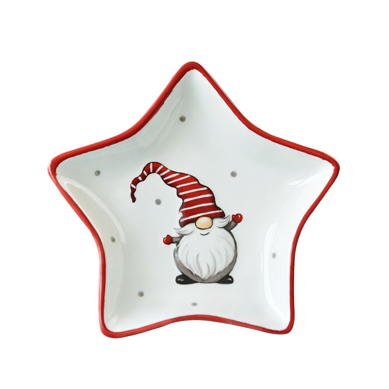 Nordic Santa Claus Placa de cerámica creativa de cinco estrellas Placa de vajilla en relieve plato de merienda