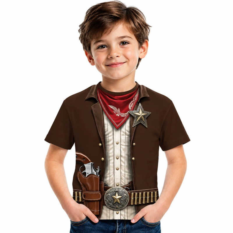 Cross-border Pirate King Anime Pirate Captain Boys' T-shirt Fun Knight T-shirt Round Neck Short Sleeve Loose Fashion Top Cross-border Pirate King Anime Pirate Captain Boys' T-shirt Fun Knight T-shirt Round Neck Short Sleeve Loose Fashion Top