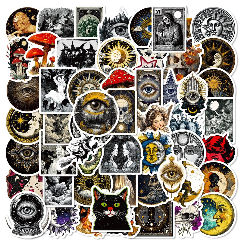 50 New Cross-Border Medieval Retro Mysterious Universe Graffiti Stickers Creative Cartoon Niche Desktop Guitar Stickers
