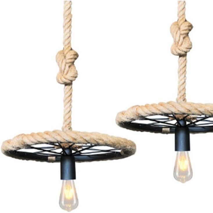 Lámparas transfronterizas Zhongshan retro lámpara de cordón de cáñamo lámpara de neumáticos lámpara de lámpara iluminación artesanal sala de exposiciones de tejido restaurante museo