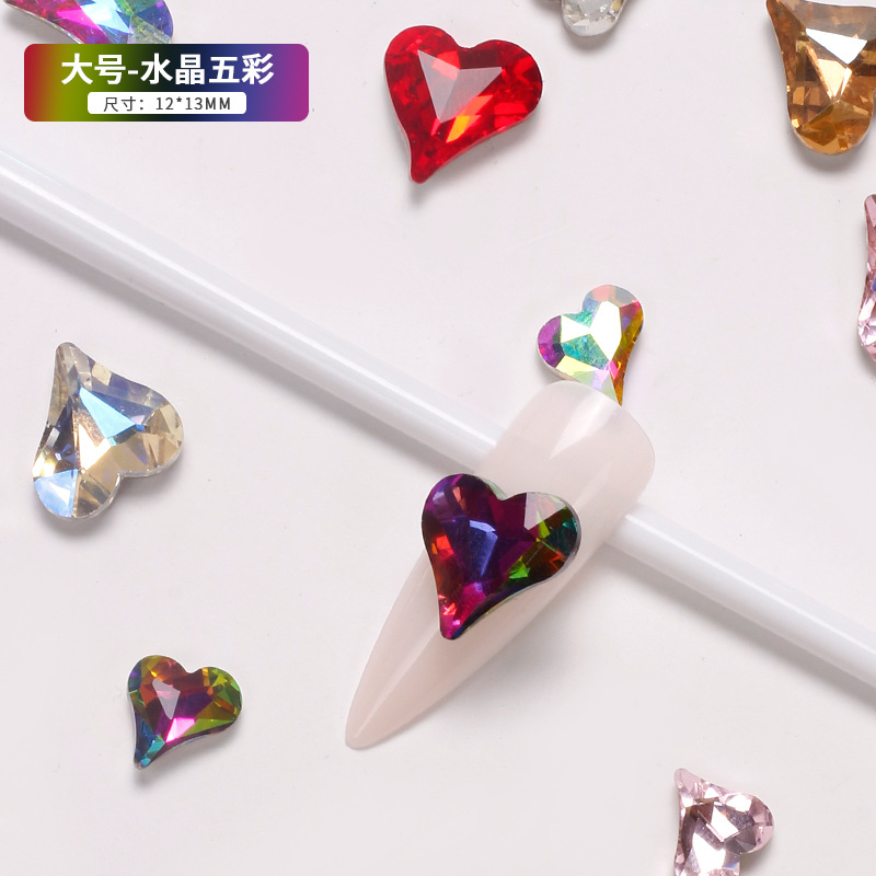Explosiones japonesas en línea manicuría amor cristal color fantasía perforación de corazón de corazón de corazón gran taladro de cabeza de joyas de braza de la novia