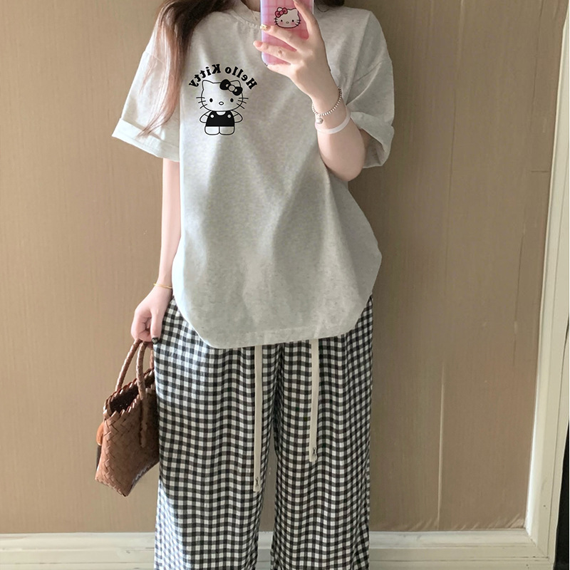 Pajamas Women's Summer Cotton Short-sleeved Plaid Trousers 2025 New Arrival Outwear Student Casual Home Clothes suit