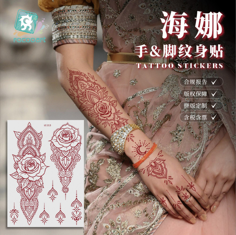 New Cross-Border Red Henna Lace Tattoo Stickers with a High-End Feel, Realistic Temporary Tattoo Stickers for the Back of the Hand, Indian Style, in Stock New Cross-Border Red Henna Lace Tattoo Stickers with a High-End Feel, Realistic Temporary Tattoo Stickers for the Back of the Hand, Indian Style, in Stock