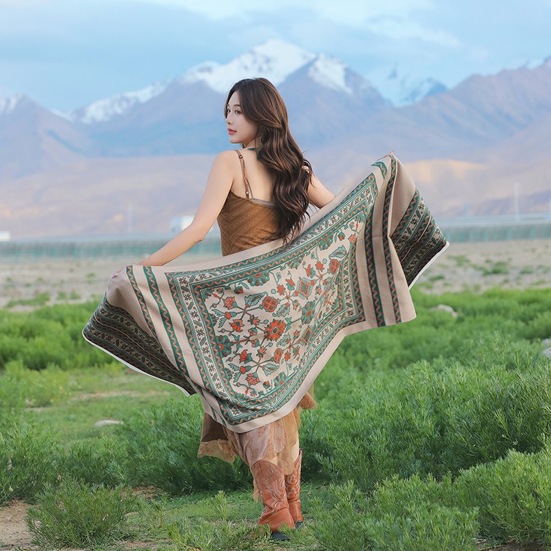 New ethnic style double-sided i mitation cashmere warm shawl for travel, fashionable outerwear cloak, versatile women's_voghion.com