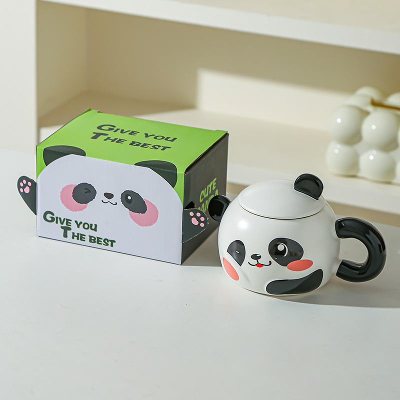 Creativo panda red taza de agua roja taza de marca de taza de cerámica de oficina en el hogar regalo de taza de desayuno de dibujos animados