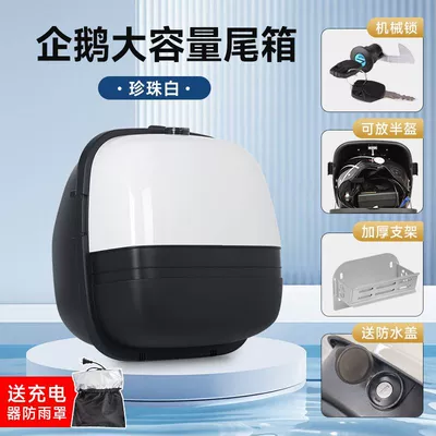 Universal Electric Vehicle Trunk Storage Box for Yadea, Aima, and Tailg Green Source No. 9 Electric Bikes (Electric car tail box) - key-lock-double-side-buckle-pearl-white-bracket-no-specifications