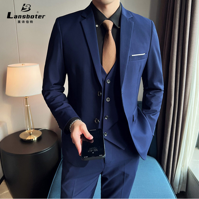 Bộ vest nam ba món ôm dáng, áo vest công sở cho nhân viên văn phòng và chú rể — Burgundy (áo đơn hai nút), Burgundy (áo đơn một nút), Màu xanh (áo đơn hai nút), Màu xanh (áo đơn một nút)
