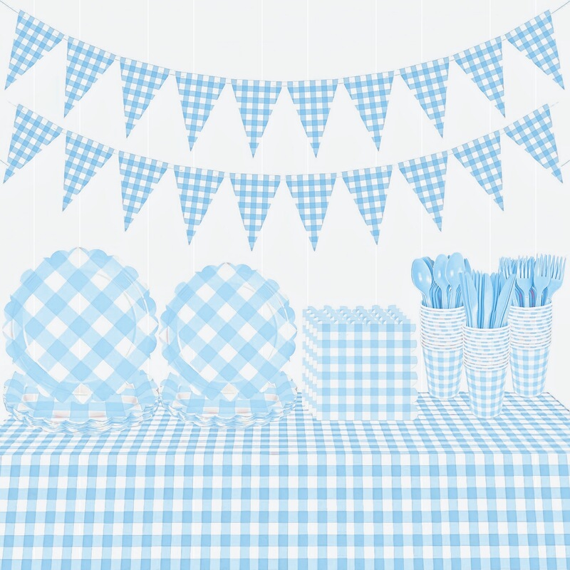 Blue Plaid Lace Party Paper Plate Set Wedding Birthday Decoration Disposable Paper Plates Paper Towels Tablecloth Blue Plaid Lace Party Paper Plate Set Wedding Birthday Decoration Disposable Paper Plates Paper Towels Tablecloth
