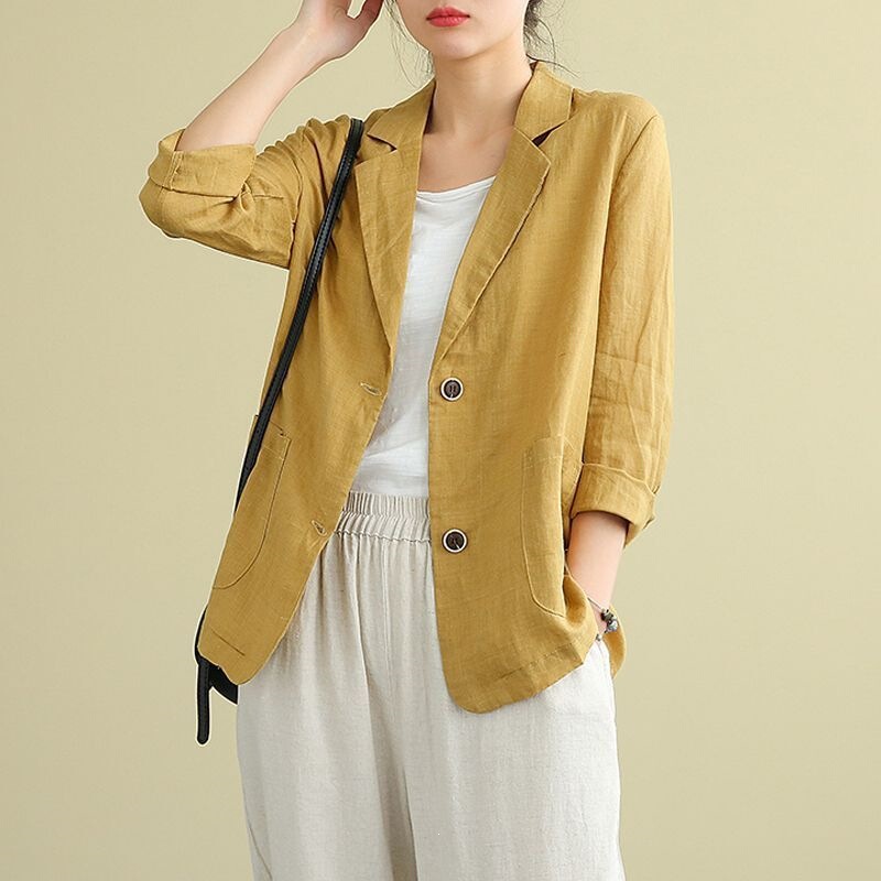 Women's Cotton-Linen Short Blazer 2026 Spring/Autumn Artistic Style Plus Size Loose Casual Versatile Long-Sleeve Small Suit for Export