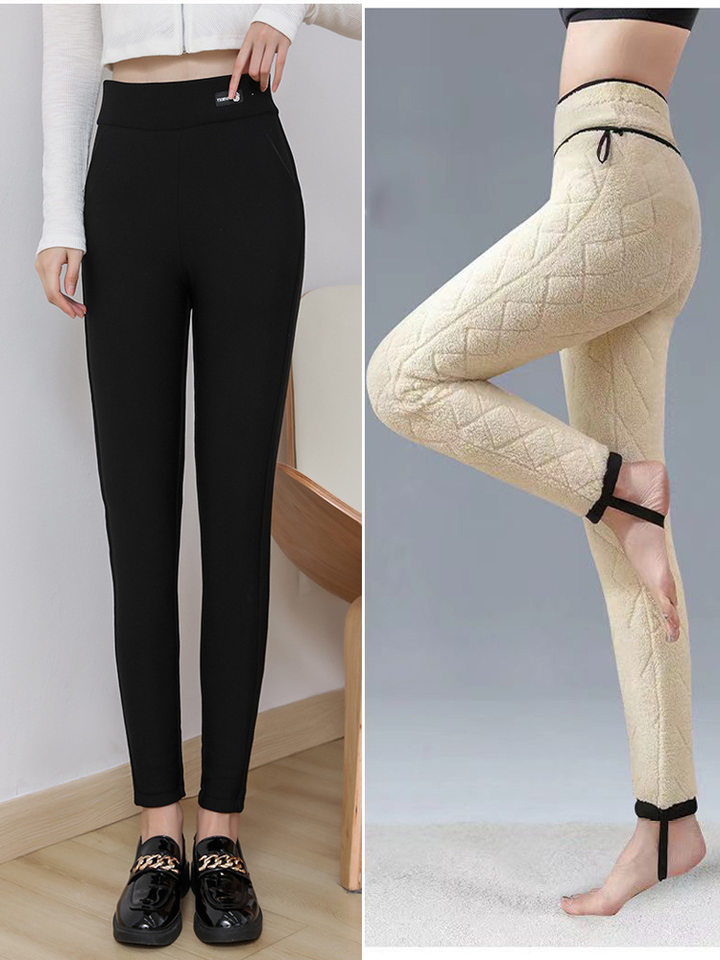 Quần legging nữ giữ nhiệt siêu dày cạp cao lót nhung cừu, dáng bút chì mặc ngoài — Bảo vệ trung tâm bằng lụa 100% dày [Kung Fu Sheep Inner], Bảo vệ trung tâm bằng lụa 100% dày [bên trong màu MƠ], Quần lụa nhung cừu 100% dày
