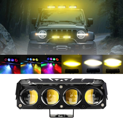 Cross-Border Motorcycle Spotlight White and Yellow Two-Color with Rgb Devil Eye Car Led Work Light Electric Vehicle Spotlight (Motorcycle headlights, headlights) - white-yellow-rgb-devil-eye