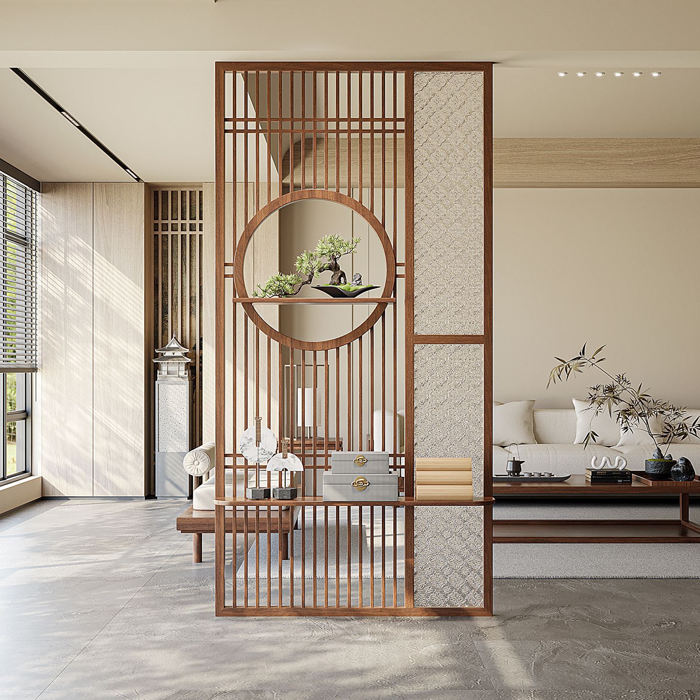 Entrance Screen Partition Shelf Integrated New Chinese Style Solid Wood Grille for Home Living Room Foyer Entrance Hall Partition