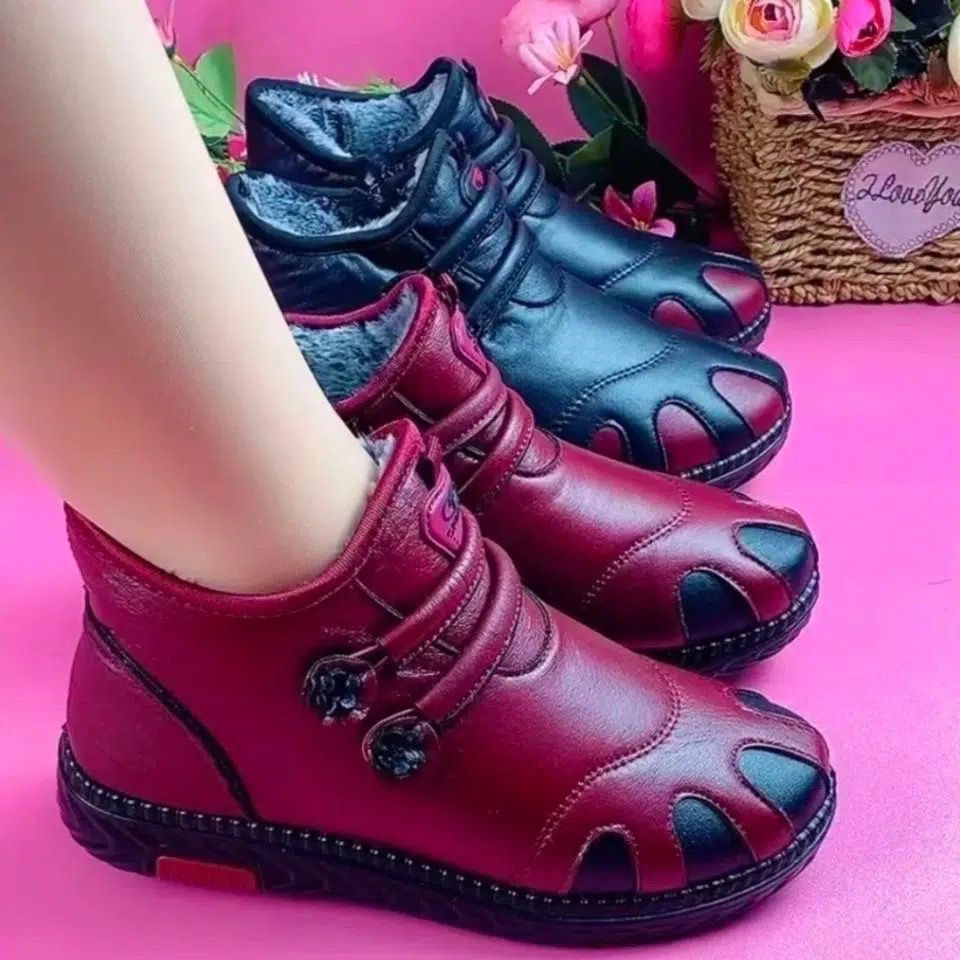 Winter New Style Fleece-Lined Warm Mother's Cotton Shoes, One-Leg Soft-Soled Anti-Ski Boots, Thickeneded Wear-Resistant Grandma's Cotton Boots