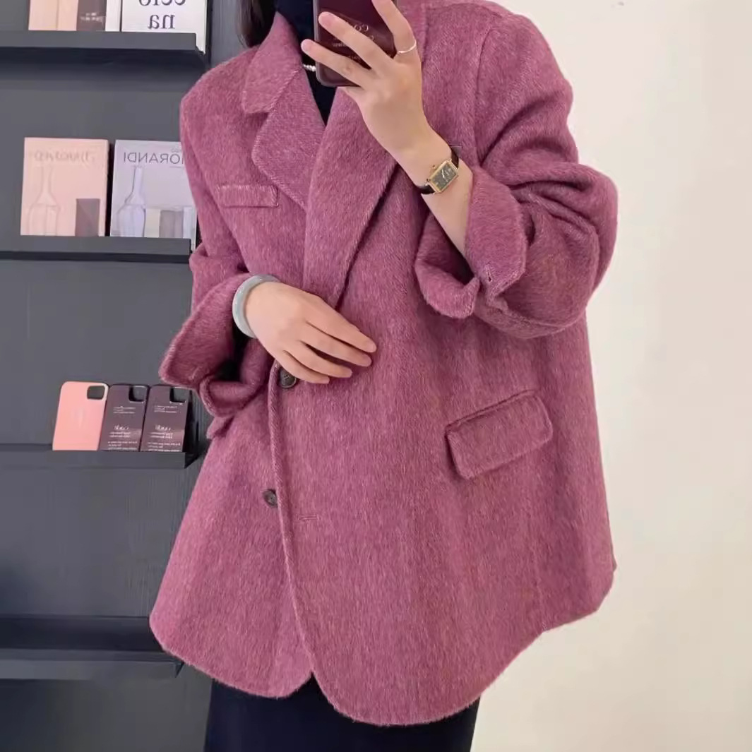 Dragon Fruit Color Suit-Style Double-Sided Cashmere Coat Short 2025 New Wool Coat Women's High-End Women's Jacket