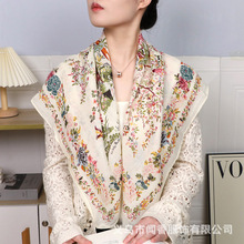 田园风时尚棉麻90CM方巾中老年保暖护颈围巾吸汗防晒头巾透气纱巾