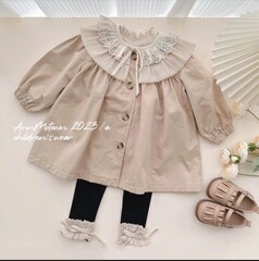 Children's clothing 2023 autumn new double-breasted trench coat with single-breasted buttons, khaki color Korean-style coat for autumn