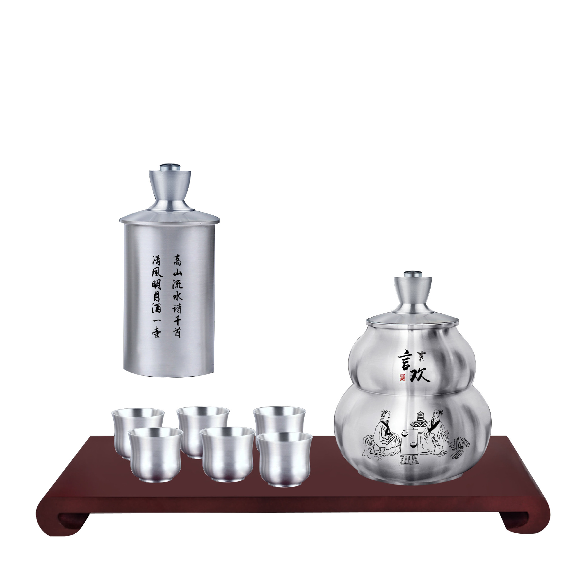 言欢酒具锡制酒具分酒器温酒器一壶六杯工厂直销批发商务礼品家用