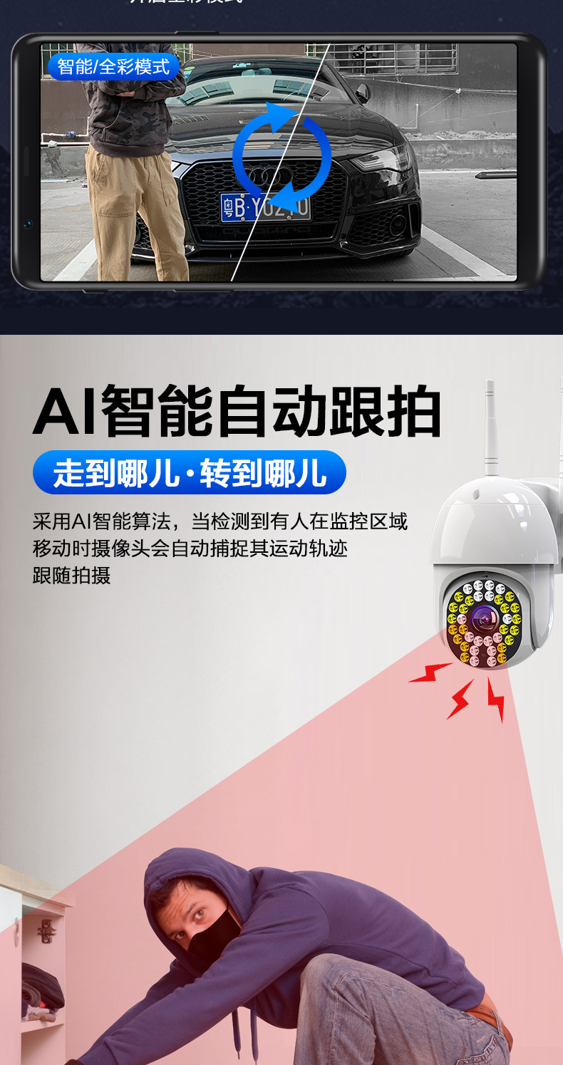 无线摄像头 wifi远程监控器 手机远程家用摄像机网络高清球机监控详情6