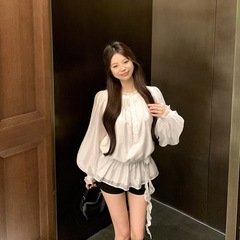 适美2025夏季设计感法式气质白色别致长袖衬衫女收腰显瘦百搭上衣