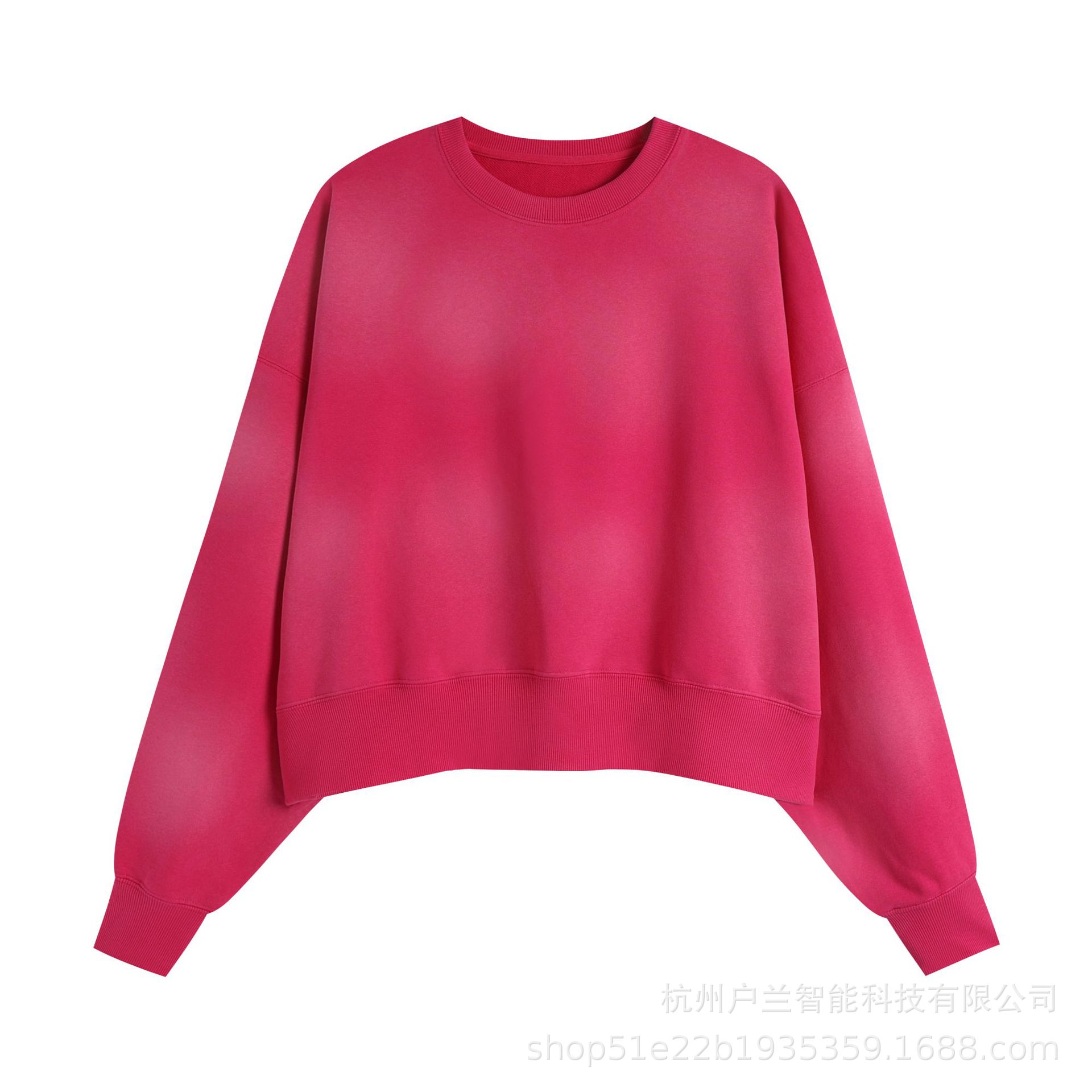Women's 400g brushed gradient spray horse round neck rose red