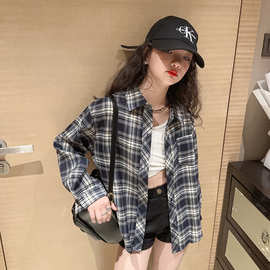 女童衬衫春秋新款2025儿童秋季格子外套女孩大童秋装网红时髦上衣
