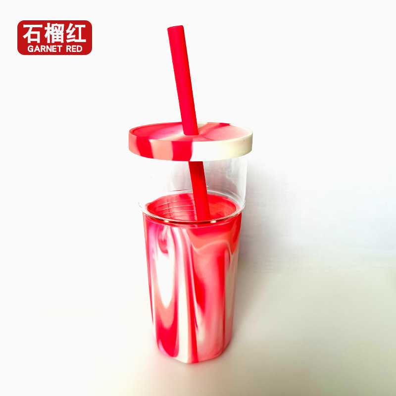 新しい高ホウ素シリコン単層ガラスシリコン断熱多色カラーストローカップ防塵コーヒーカップとロゴ|undefined
