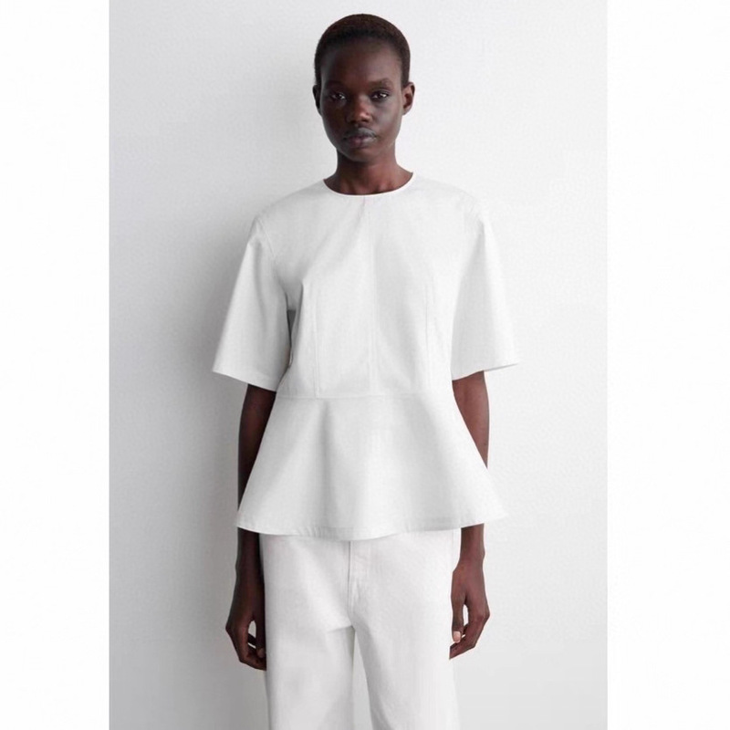 Cos Style Women's Clothing Mall Same Style Standard Version Cotton Ruffle Top White Shirt Women's 2025 Summer New Product