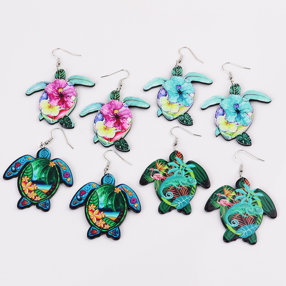 1 Par Estilo Étnico Tortuga Flor Arílico Mujeres Pendientes De Gota display picture 3